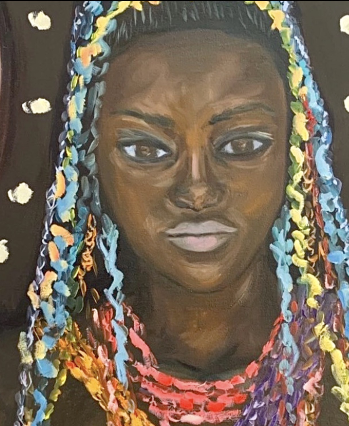 Detail of African Woman. Power of Spirits by Marina Stognieva — textured oil painting